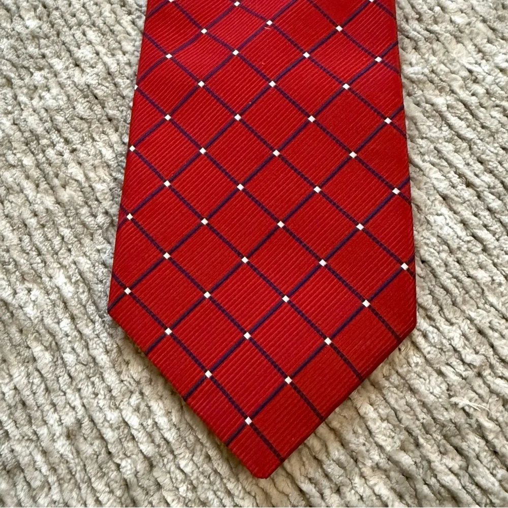 Tommy Hilfiger Red‎ Plaid Silk Tie Made in USA Classic Width
